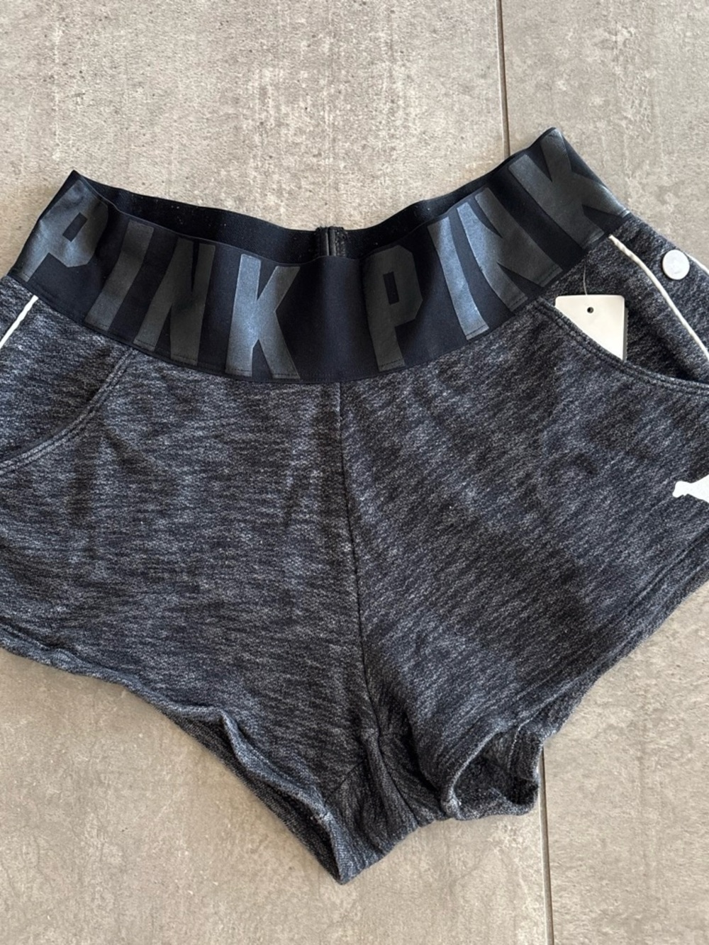 PINK Victoria's Secret vintage Women's Charcoal Gray Logo Elastic Waist Shorts